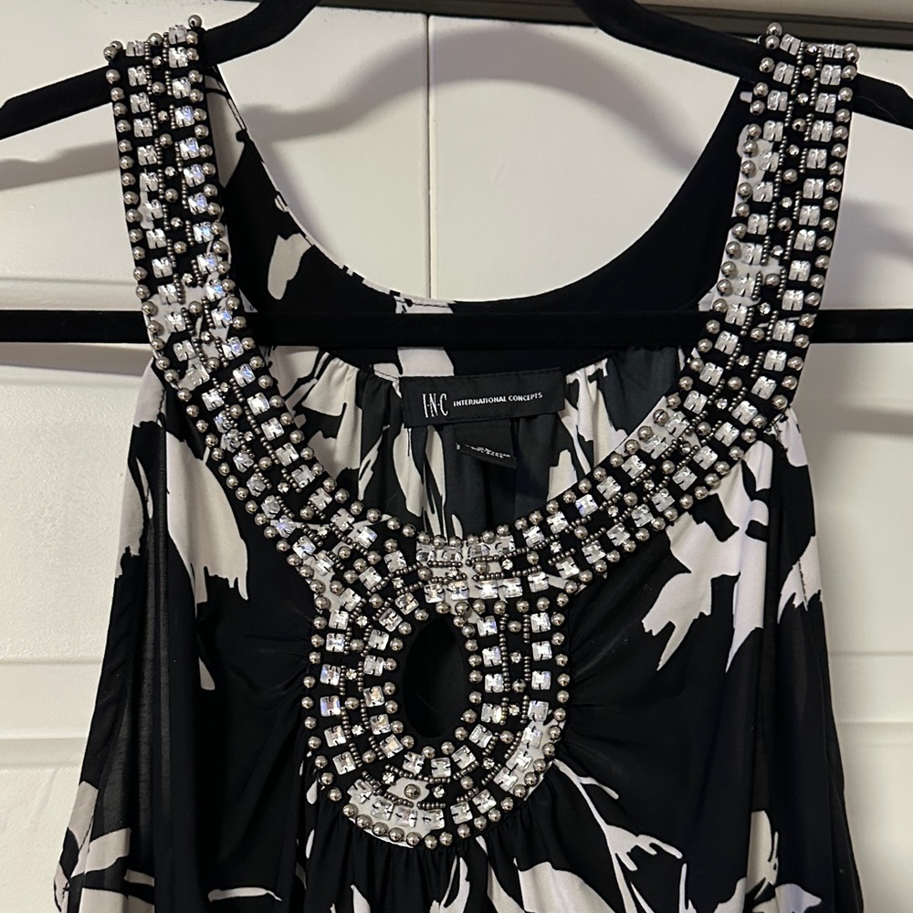 INC Black and White Beaded Top